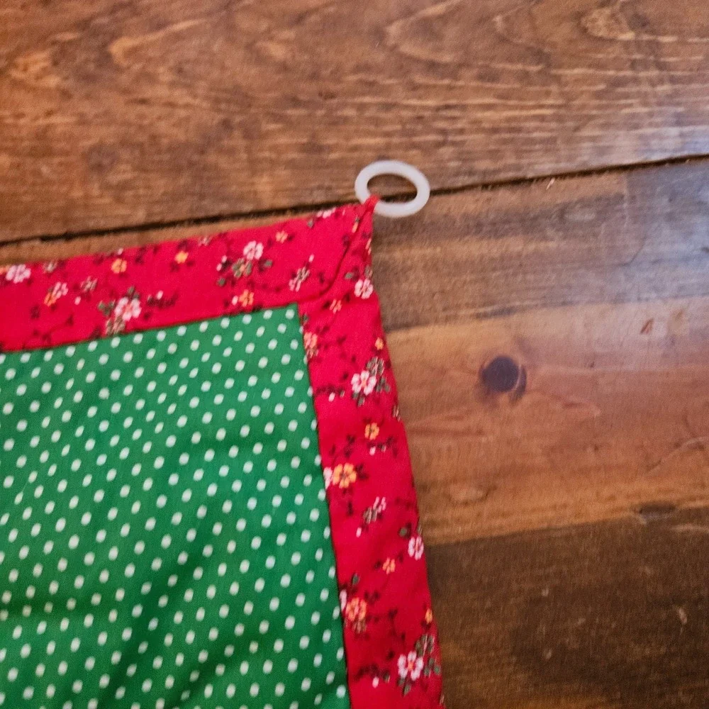 VTG Handmade Quilted JOY Christmas Wall Hanging Holly Holiday Fabric Banner